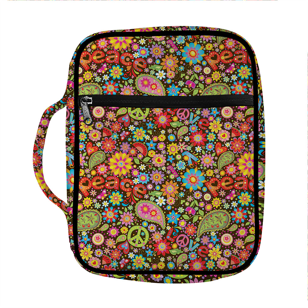 Colorful Hippie Peace Symbols Print Front Pocket Bible Bag
