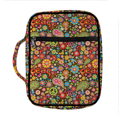 Colorful Hippie Peace Symbols Print Front Pocket Bible Bag