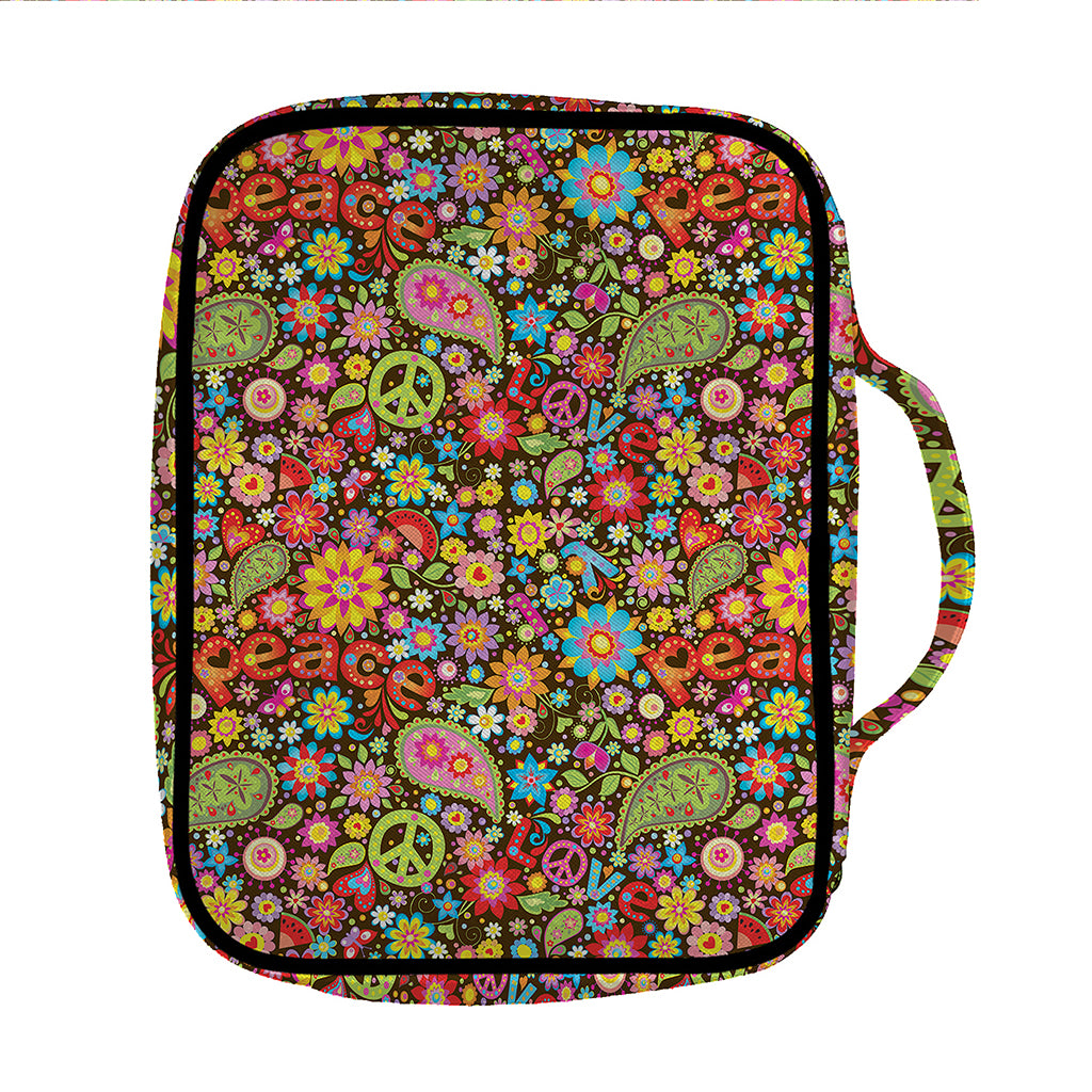 Colorful Hippie Peace Symbols Print Front Pocket Bible Bag