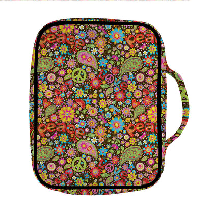Colorful Hippie Peace Symbols Print Front Pocket Bible Bag