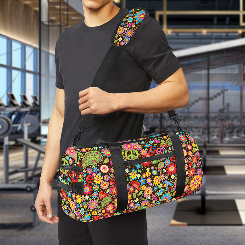 Colorful Hippie Peace Symbols Print Gym Bag