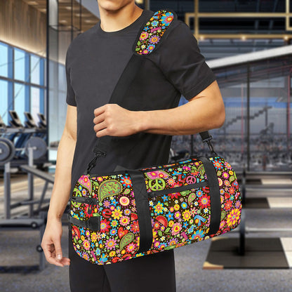 Colorful Hippie Peace Symbols Print Gym Bag