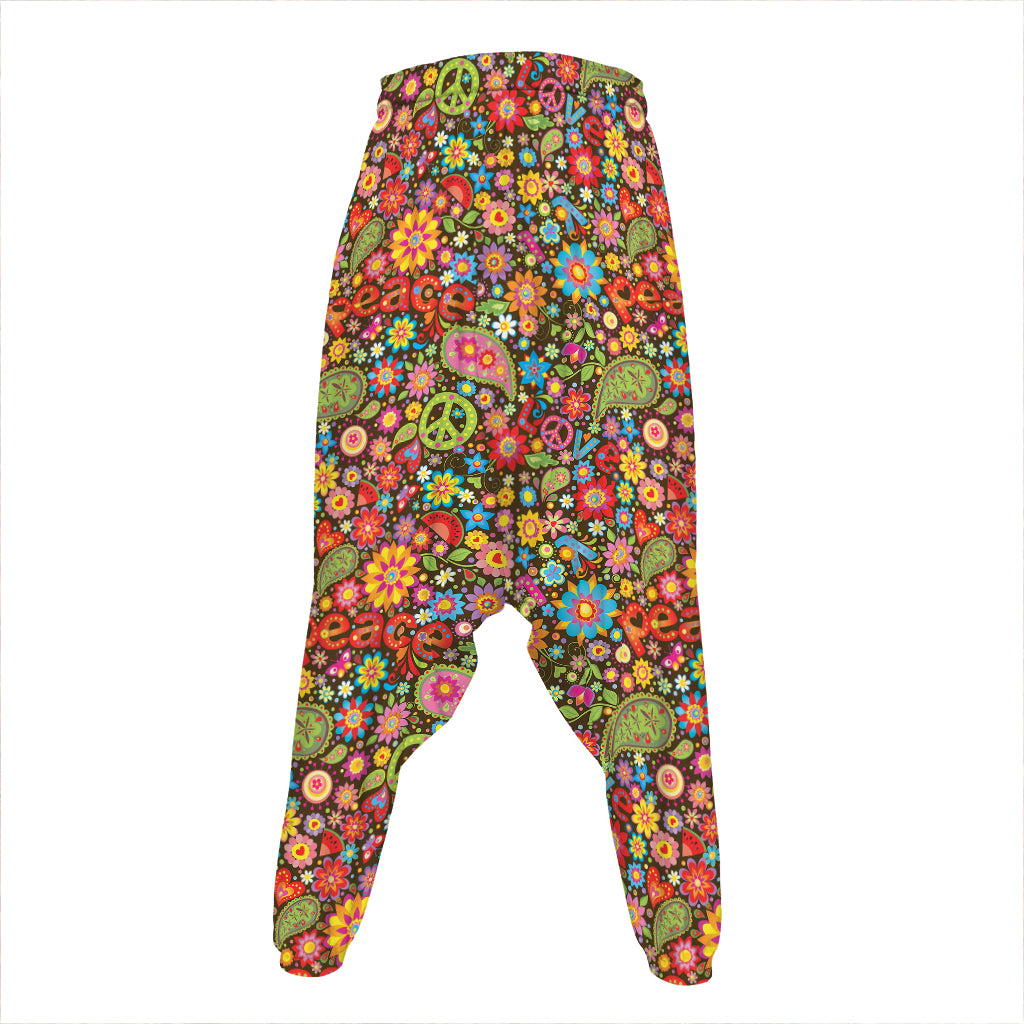 Colorful Hippie Peace Symbols Print Hammer Pants