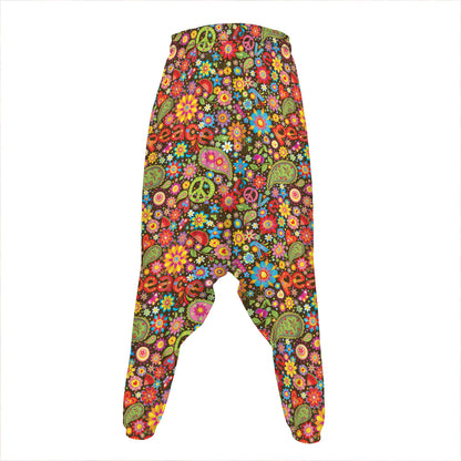 Colorful Hippie Peace Symbols Print Hammer Pants