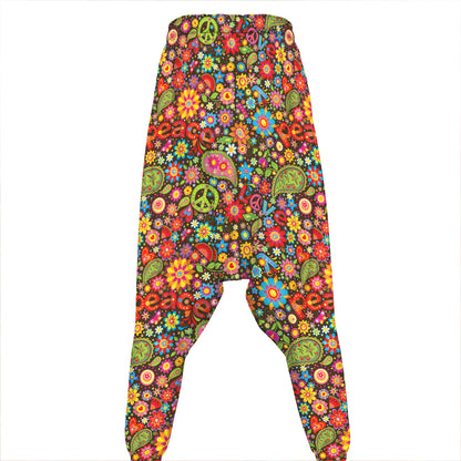 Colorful Hippie Peace Symbols Print Hammer Pants