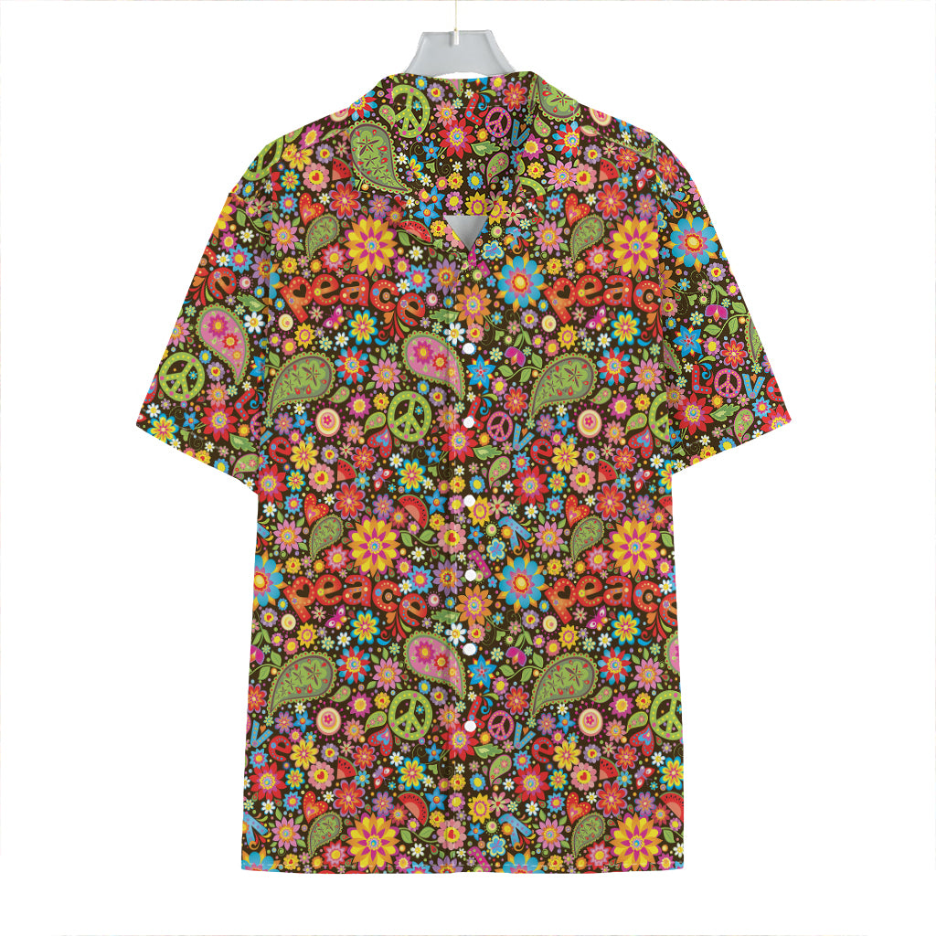 Colorful Hippie Peace Symbols Print Hawaiian Shirt
