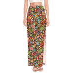 Colorful Hippie Peace Symbols Print High Slit Maxi Skirt