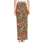 Colorful Hippie Peace Symbols Print High Slit Maxi Skirt