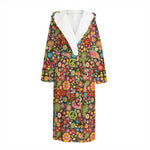 Colorful Hippie Peace Symbols Print Hooded Bathrobe