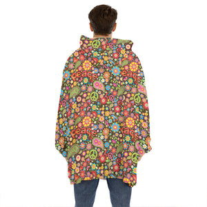 Colorful Hippie Peace Symbols Print Hoodie Blanket