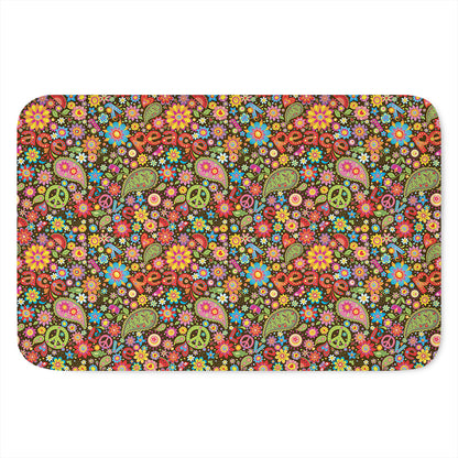 Colorful Hippie Peace Symbols Print Indoor Door Mat