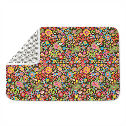 Colorful Hippie Peace Symbols Print Indoor Door Mat