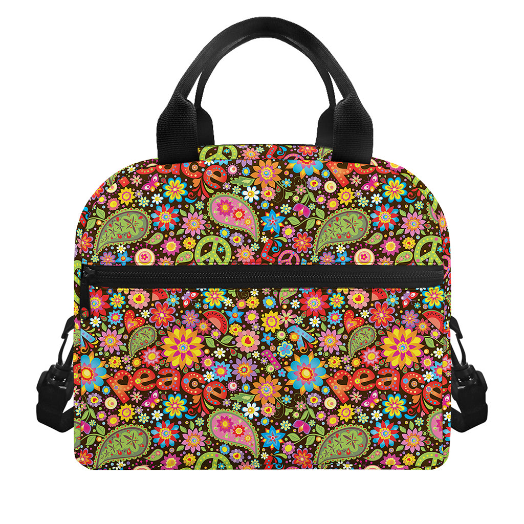 Colorful Hippie Peace Symbols Print Insulated Lunch Bag