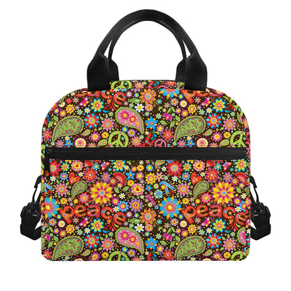 Colorful Hippie Peace Symbols Print Insulated Lunch Bag