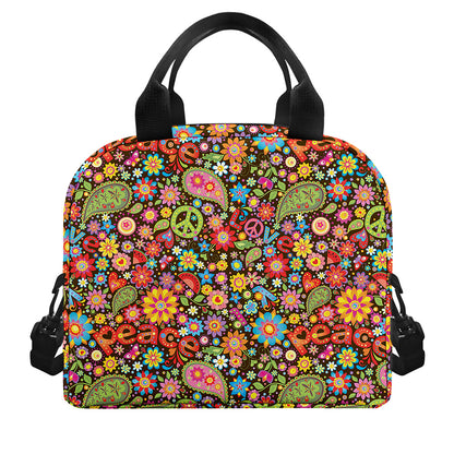 Colorful Hippie Peace Symbols Print Insulated Lunch Bag