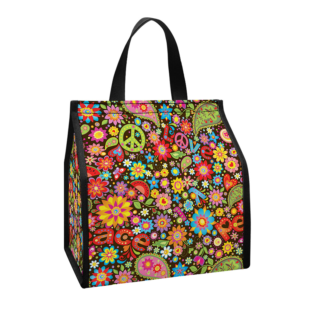 Colorful Hippie Peace Symbols Print Insulated Lunch Tote