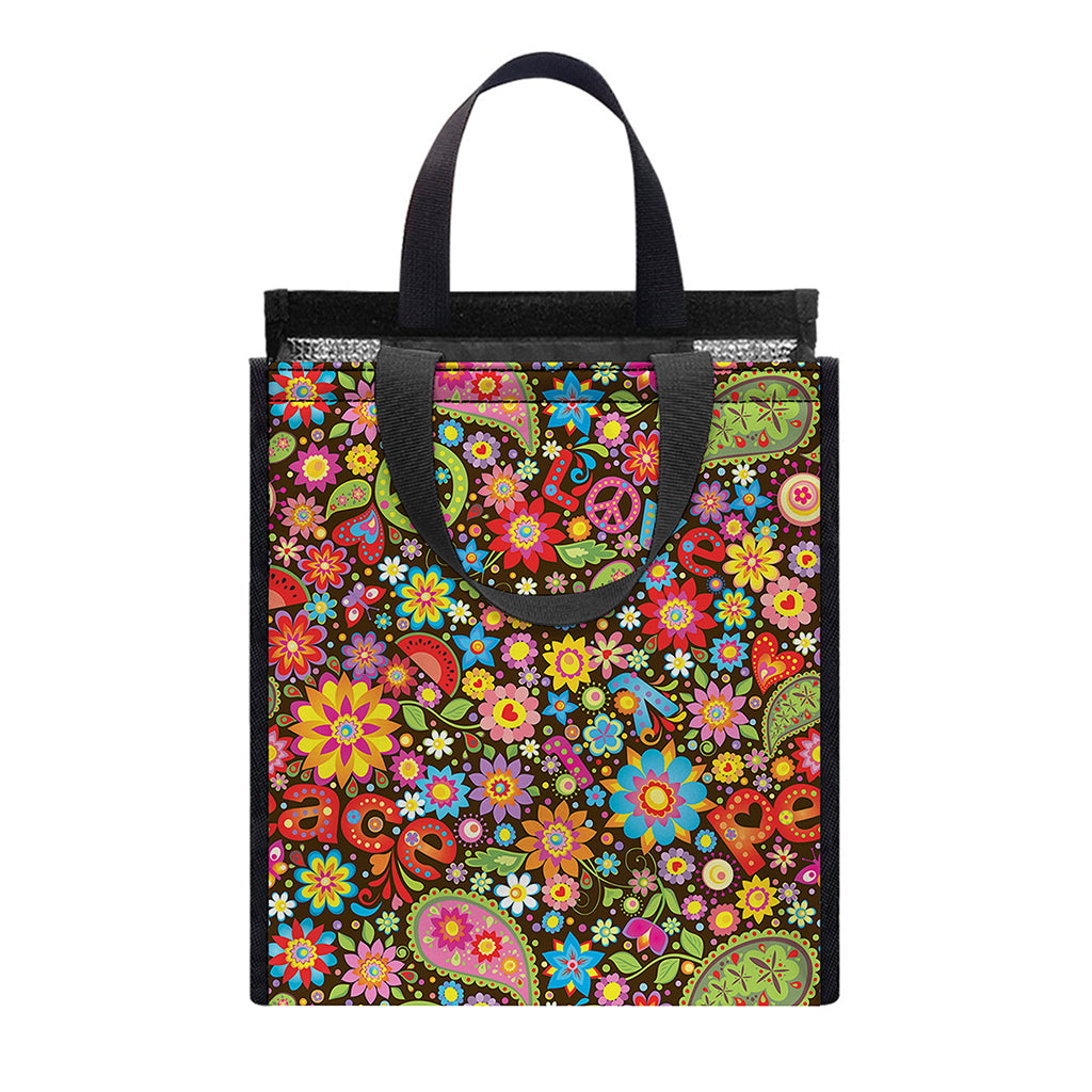 Colorful Hippie Peace Symbols Print Insulated Lunch Tote