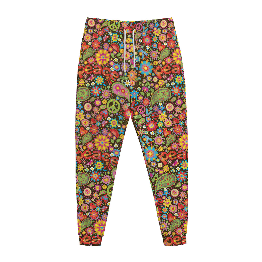 Colorful Hippie Peace Symbols Print Jogger Pants