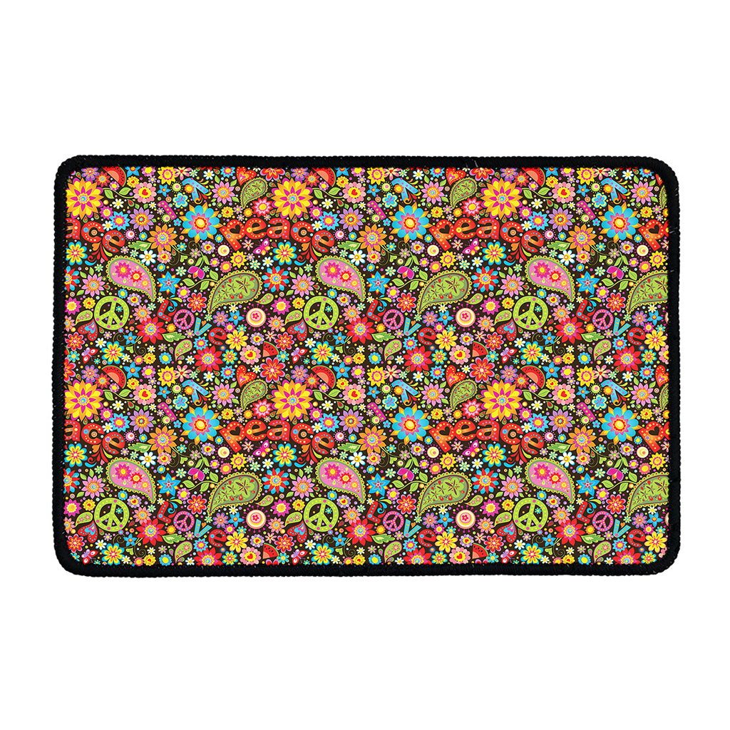 Colorful Hippie Peace Symbols Print Kitchen Mat