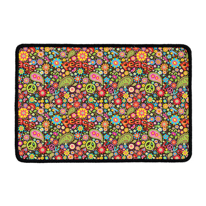 Colorful Hippie Peace Symbols Print Kitchen Mat
