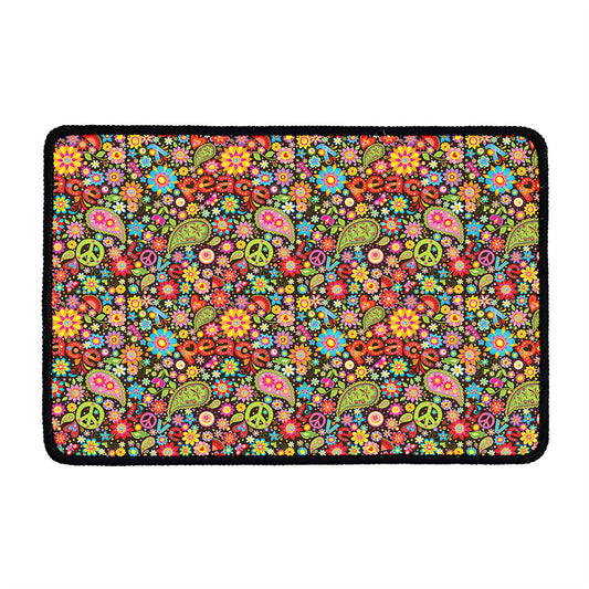 Colorful Hippie Peace Symbols Print Kitchen Mat