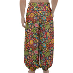 Colorful Hippie Peace Symbols Print Lantern Pants