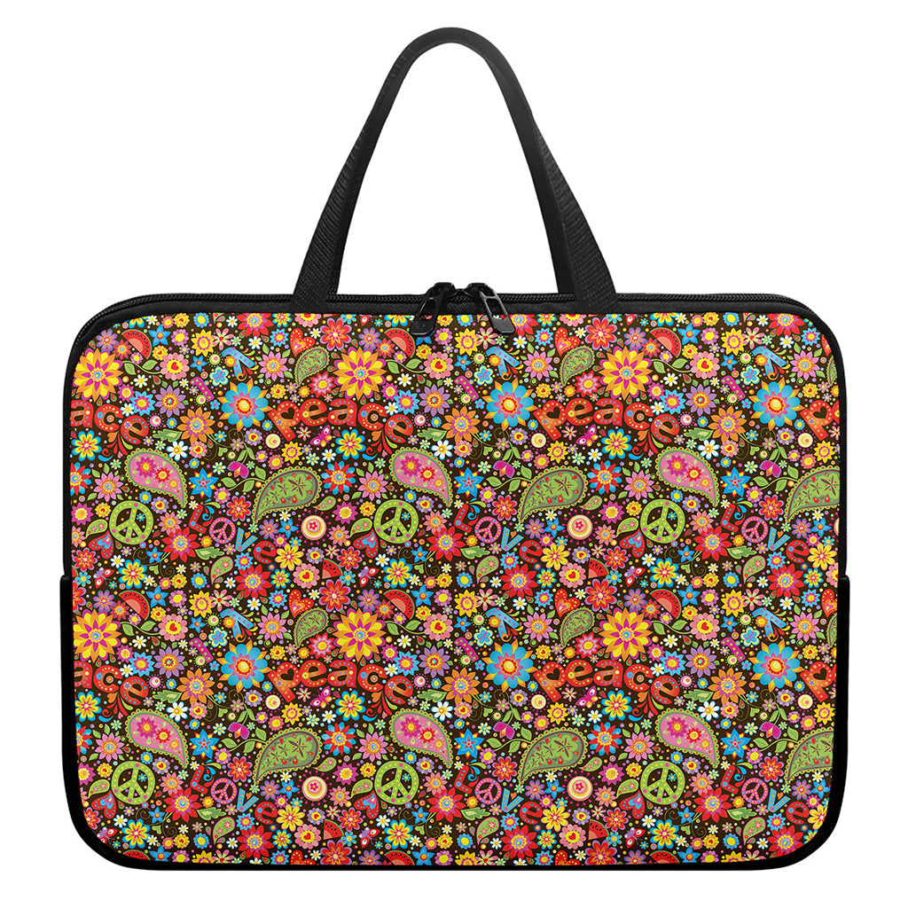 Colorful Hippie Peace Symbols Print Laptop Sleeve With Handle
