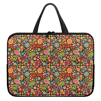 Colorful Hippie Peace Symbols Print Laptop Sleeve With Handle