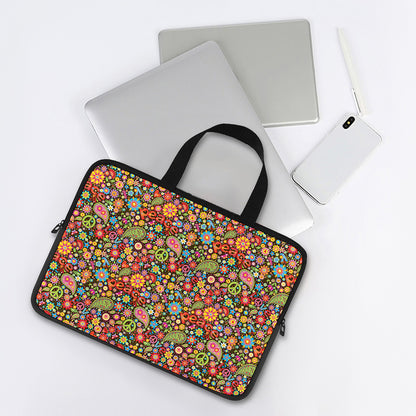 Colorful Hippie Peace Symbols Print Laptop Sleeve With Handle