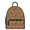 Colorful Hippie Peace Symbols Print Leather Backpack