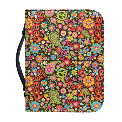Colorful Hippie Peace Symbols Print Leather Bible Cover