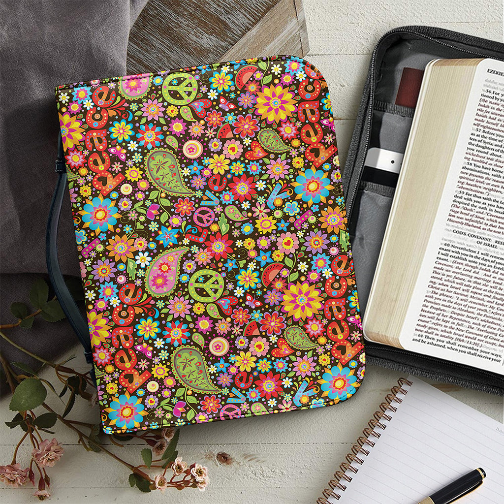 Colorful Hippie Peace Symbols Print Leather Bible Cover