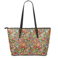 Colorful Hippie Peace Symbols Print Leather Tote Bag With Zipper