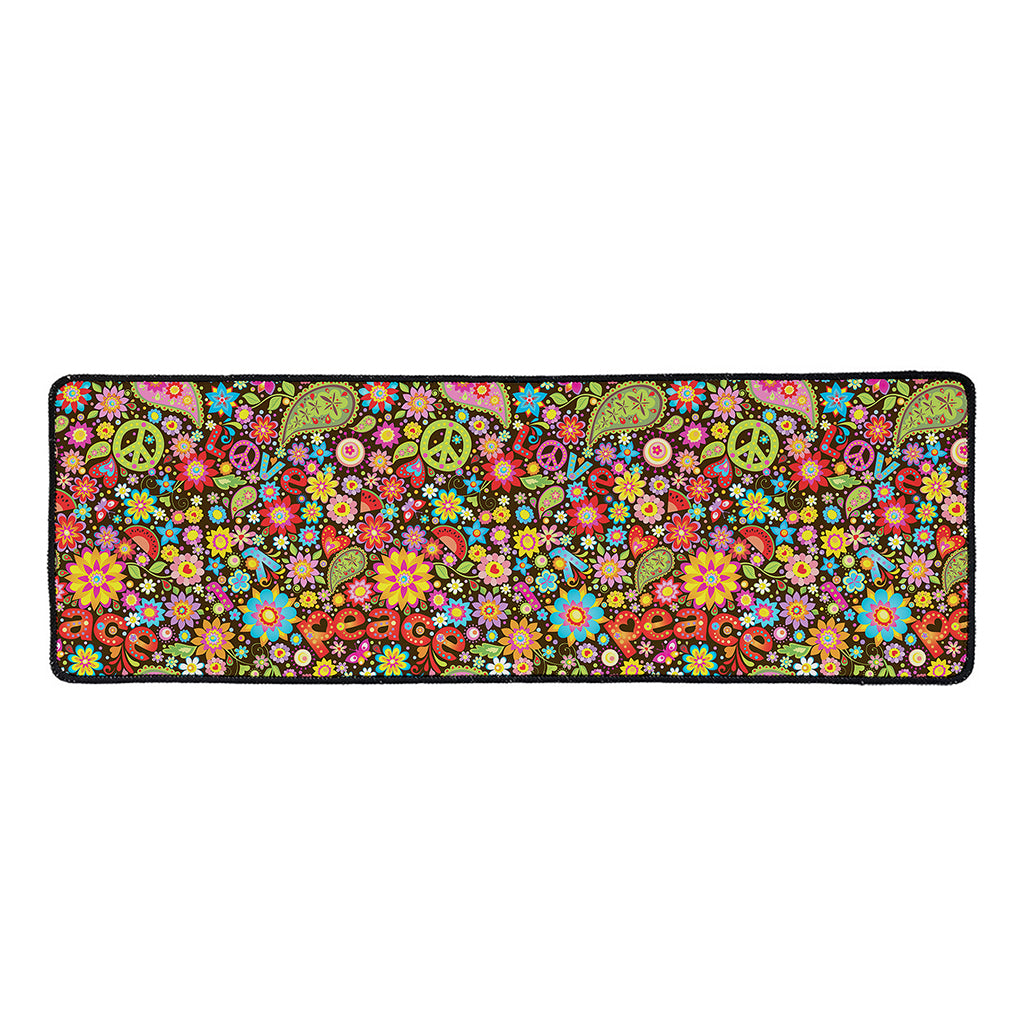 Colorful Hippie Peace Symbols Print Long Kitchen Mat