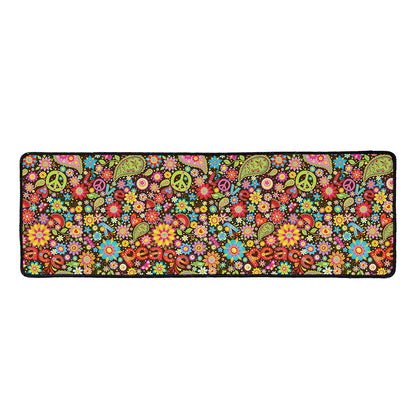 Colorful Hippie Peace Symbols Print Long Kitchen Mat