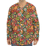 Colorful Hippie Peace Symbols Print Long Sleeve Baseball Jersey