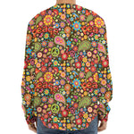 Colorful Hippie Peace Symbols Print Long Sleeve Baseball Jersey
