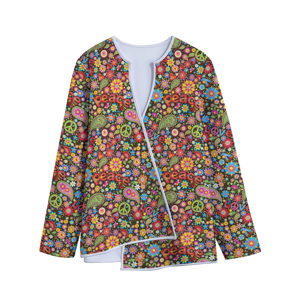 Colorful Hippie Peace Symbols Print Long Sleeve Short Coat