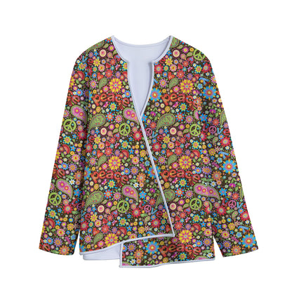 Colorful Hippie Peace Symbols Print Long Sleeve Short Coat