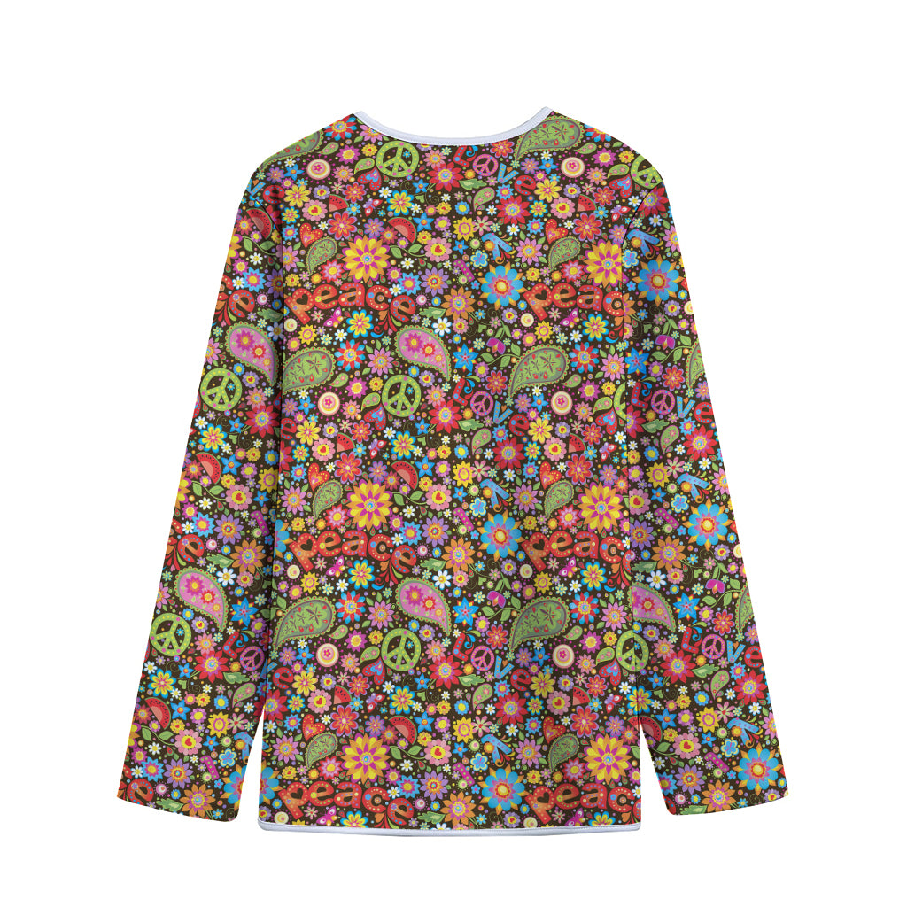 Colorful Hippie Peace Symbols Print Long Sleeve Short Coat