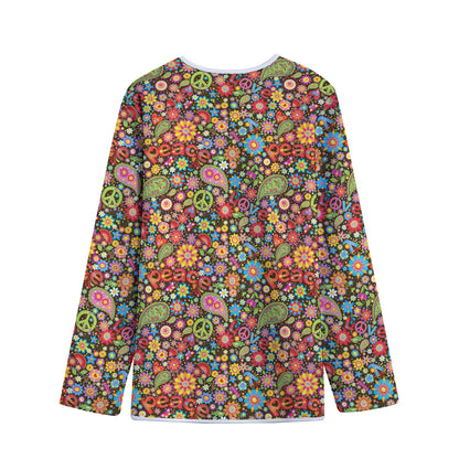 Colorful Hippie Peace Symbols Print Long Sleeve Short Coat
