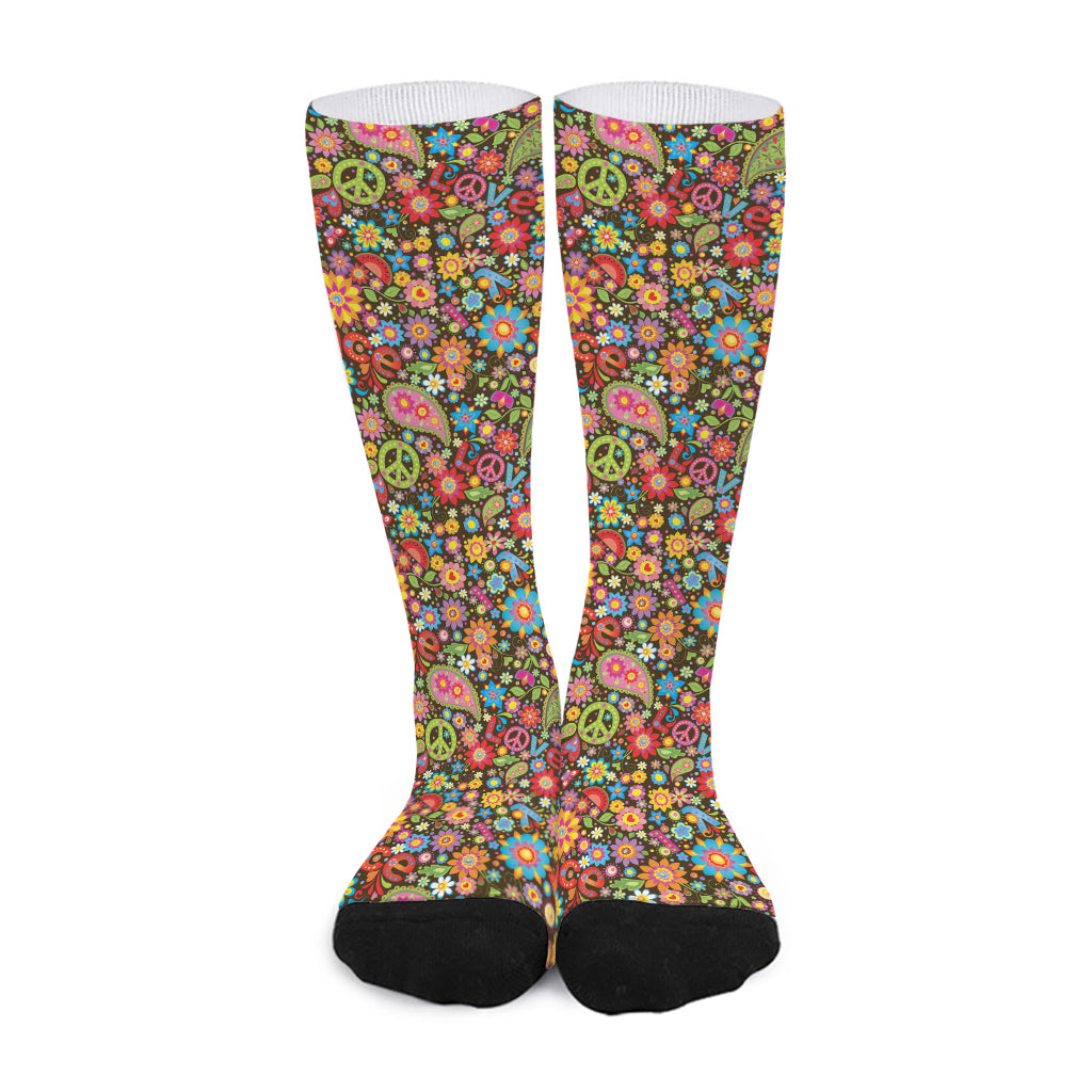 Colorful Hippie Peace Symbols Print Long Socks