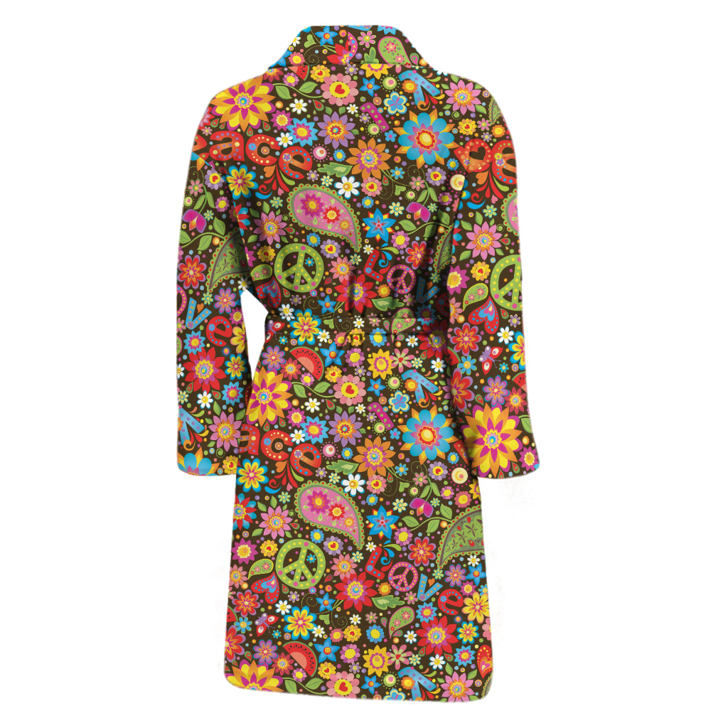 Colorful Hippie Peace Symbols Print Men's Bathrobe