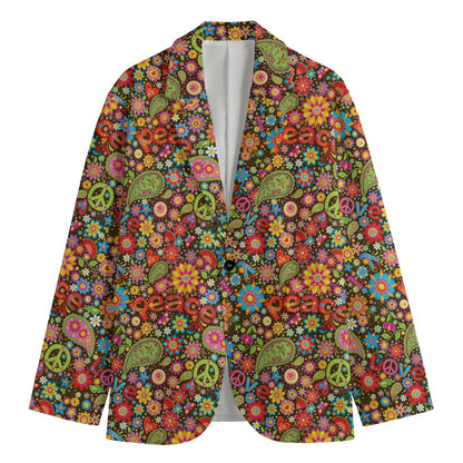 Colorful Hippie Peace Symbols Print Men's Blazer