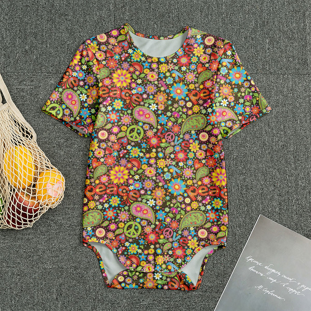 Colorful Hippie Peace Symbols Print Men's Bodysuit