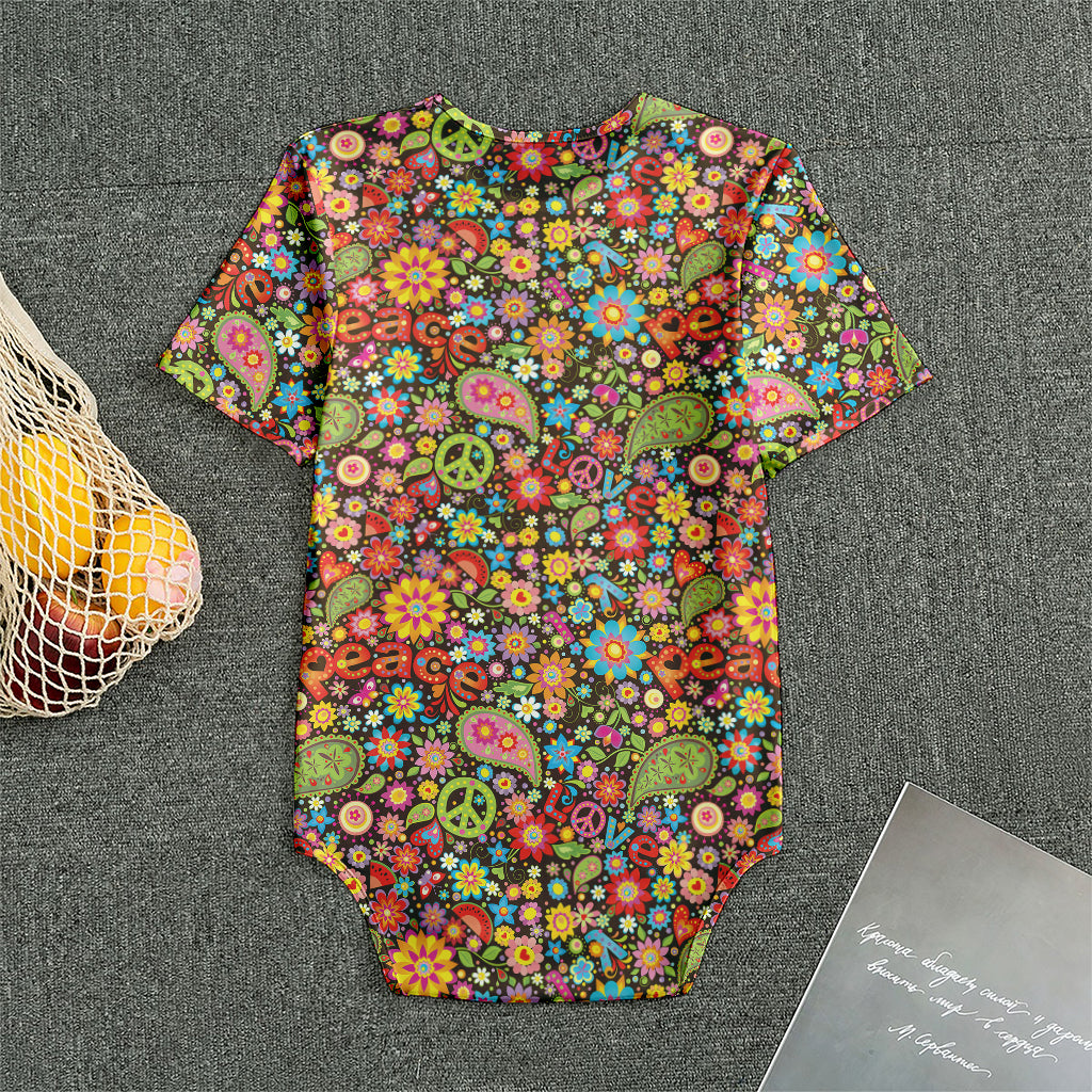 Colorful Hippie Peace Symbols Print Men's Bodysuit