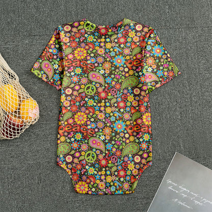 Colorful Hippie Peace Symbols Print Men's Bodysuit