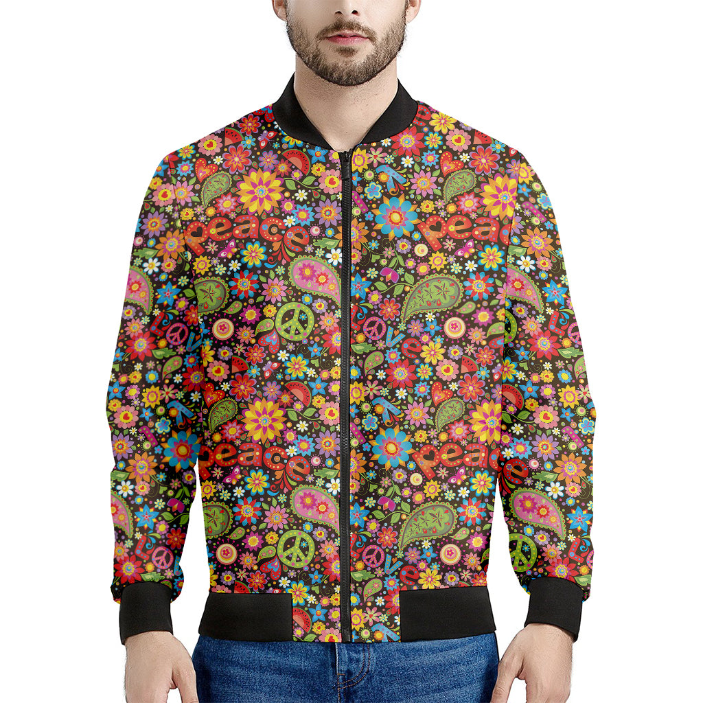 Colorful Hippie Peace Symbols Print Men's Bomber Jacket