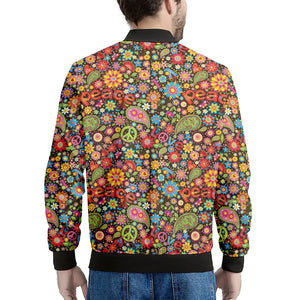 Colorful Hippie Peace Symbols Print Men's Bomber Jacket