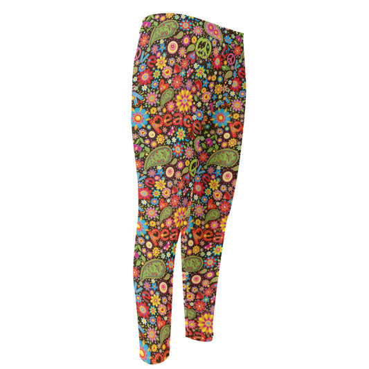 Colorful Hippie Peace Symbols Print Men's Compression Pants